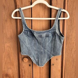 Petite Vintage Wash Denim Corset Top